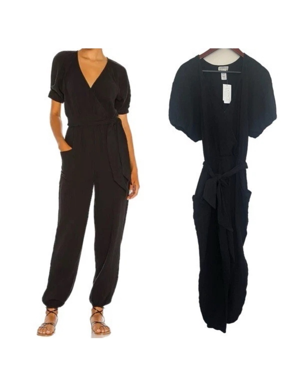 L-Space Black Wrap-Front Jumpsuit with Tie Waist - Women